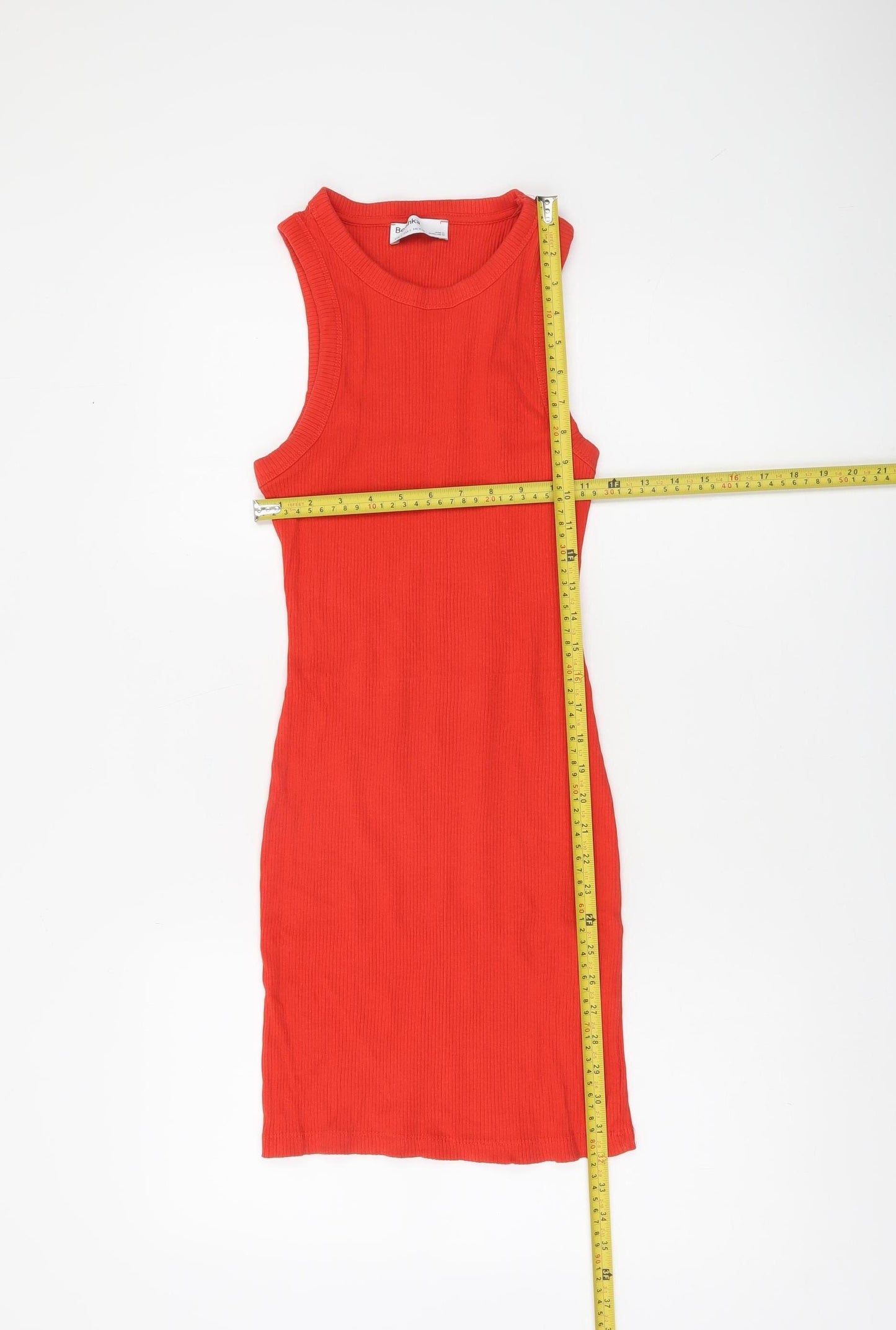 Bershka Women Red Sleeveless Bodycon Knit Mini Dress Size S