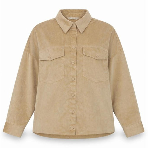 Stradivarius Women Beige Corduroy Button-Up Shirt Size S