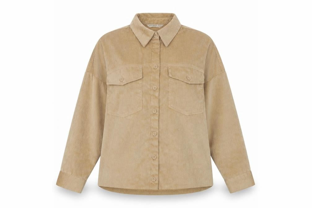 Stradivarius Women Beige Corduroy Button-Up Shirt Size S