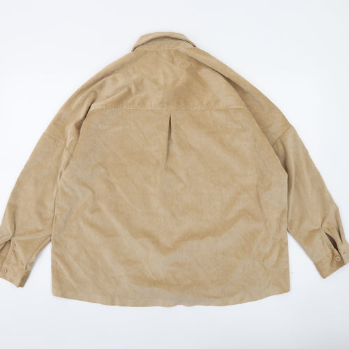 Stradivarius Women Beige Corduroy Button-Up Shirt Size S