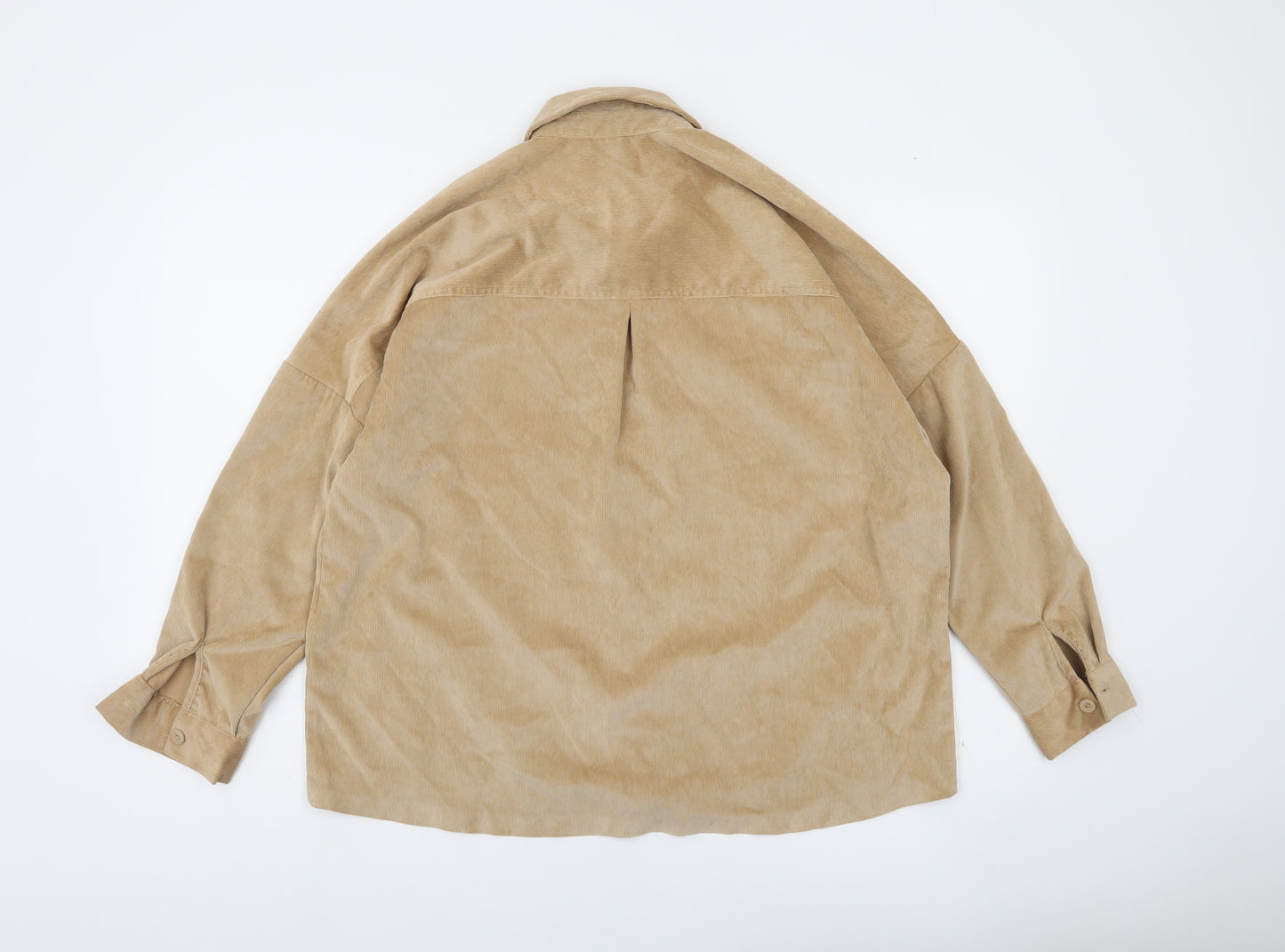 Stradivarius Women Beige Corduroy Button-Up Shirt Size S