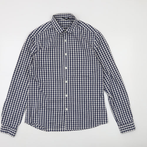 ASOS DESIGN Men's Blue Check Slim Fit Long Sleeve Button-Up Shirt M