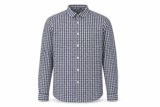 Front view of ASOS DESIGN Men's Blue Check Slim Fit Long Sleeve Button-Up Shirt M