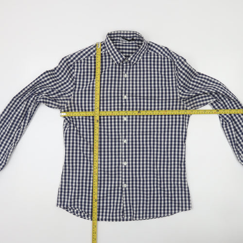 ASOS DESIGN Men's Blue Check Slim Fit Long Sleeve Button-Up Shirt M