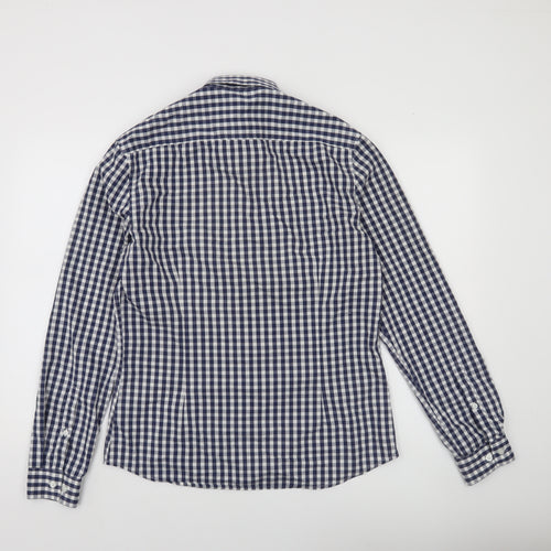 ASOS DESIGN Men's Blue Check Slim Fit Long Sleeve Button-Up Shirt M