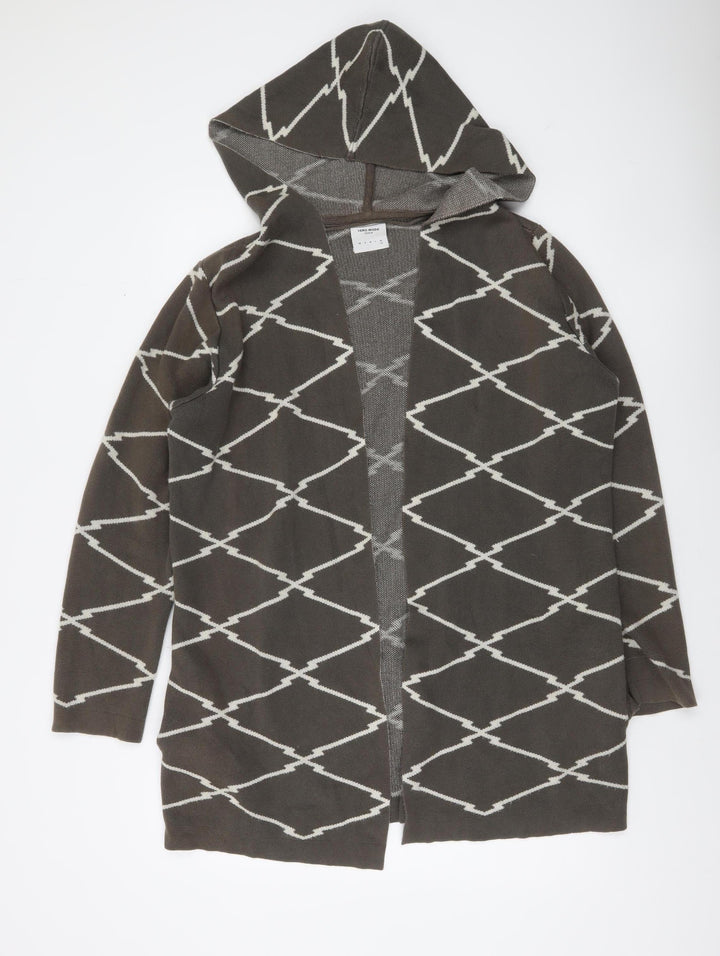 Vero Moda Women Grey Geometric Hooded Cardigan Size M