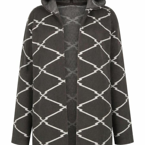 Vero Moda Women Grey Geometric Hooded Cardigan Size M
