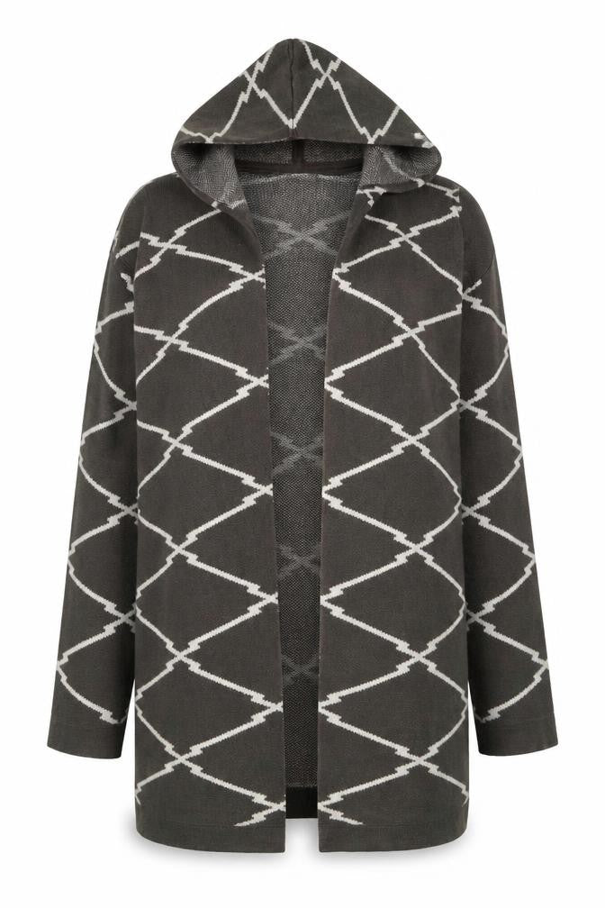 Vero Moda Women Grey Geometric Hooded Cardigan Size M