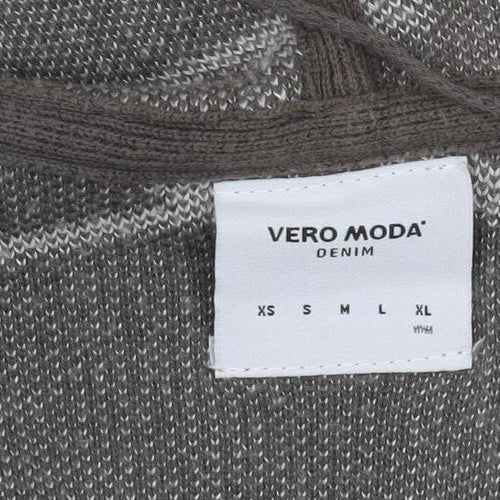 Vero Moda Women Grey Geometric Hooded Cardigan Size M