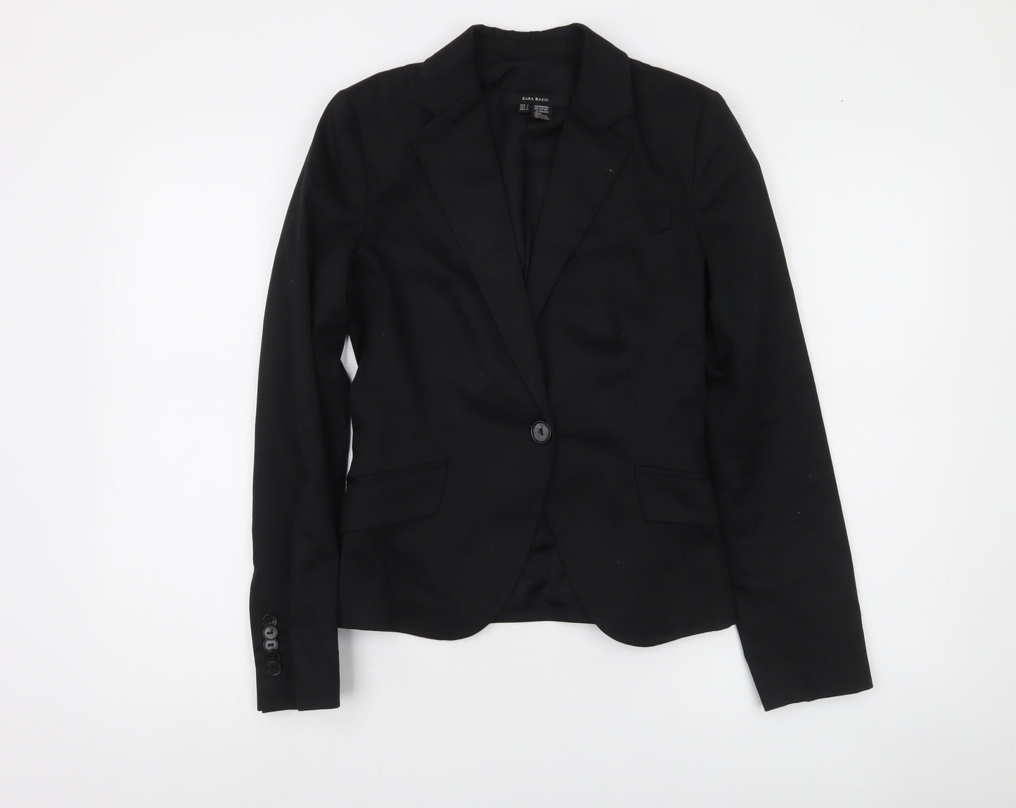Zara Women's Black Cotton Stretch Blazer Jacket Size 8