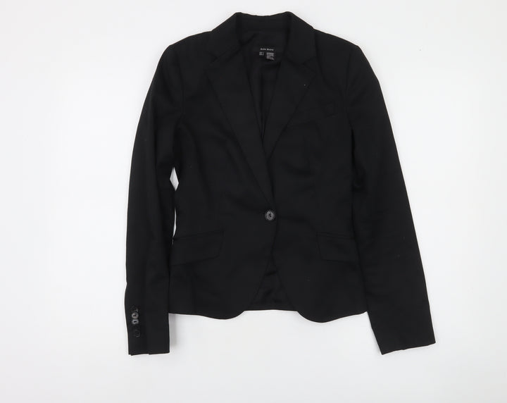 Zara Women's Black Cotton Stretch Blazer Jacket Size 8