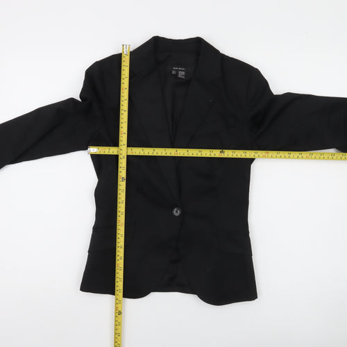 Zara Women's Black Cotton Stretch Blazer Jacket Size 8