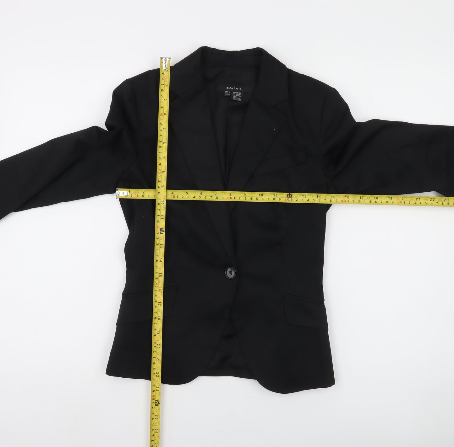 Zara Women's Black Cotton Stretch Blazer Jacket Size 8