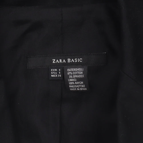 Zara Women's Black Cotton Stretch Blazer Jacket Size 8