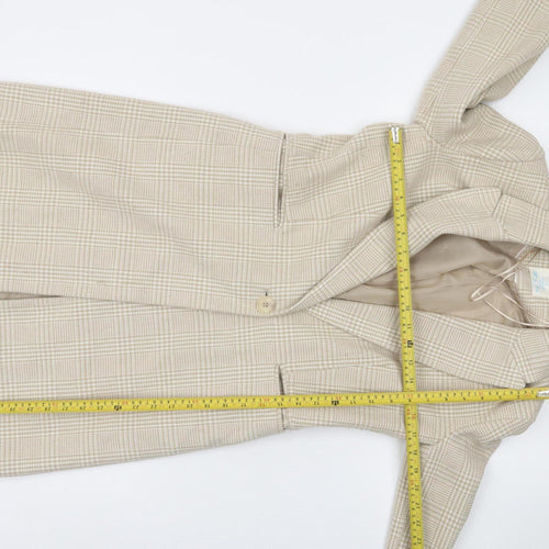 Primark Women Beige Check Blazer Size 6 Regular Fit Classic Style