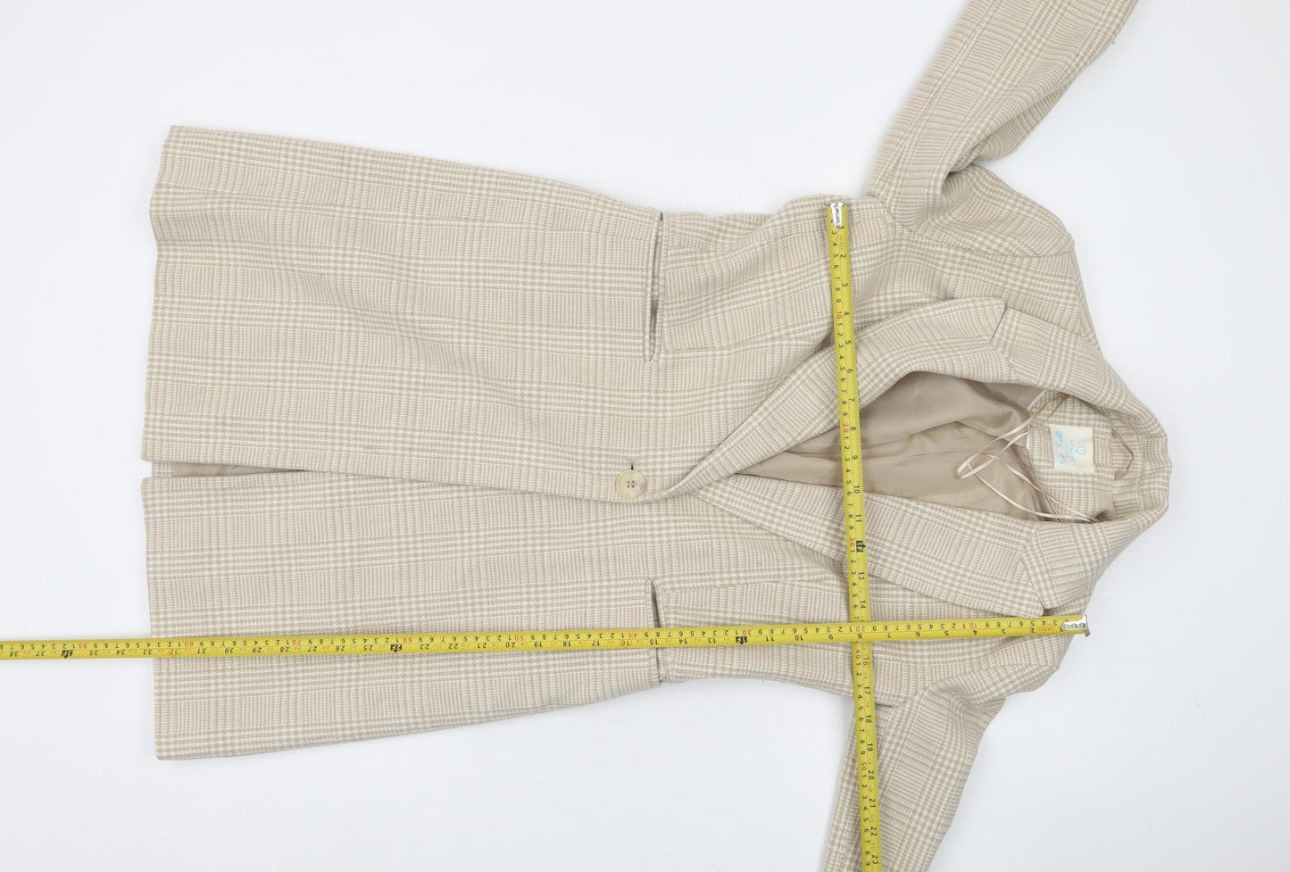 Primark Women Beige Check Blazer Size 6 Regular Fit Classic Style