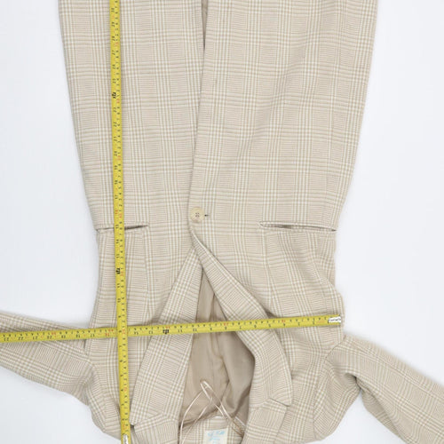 Primark Women Beige Check Blazer Size 6 Regular Fit Classic Style