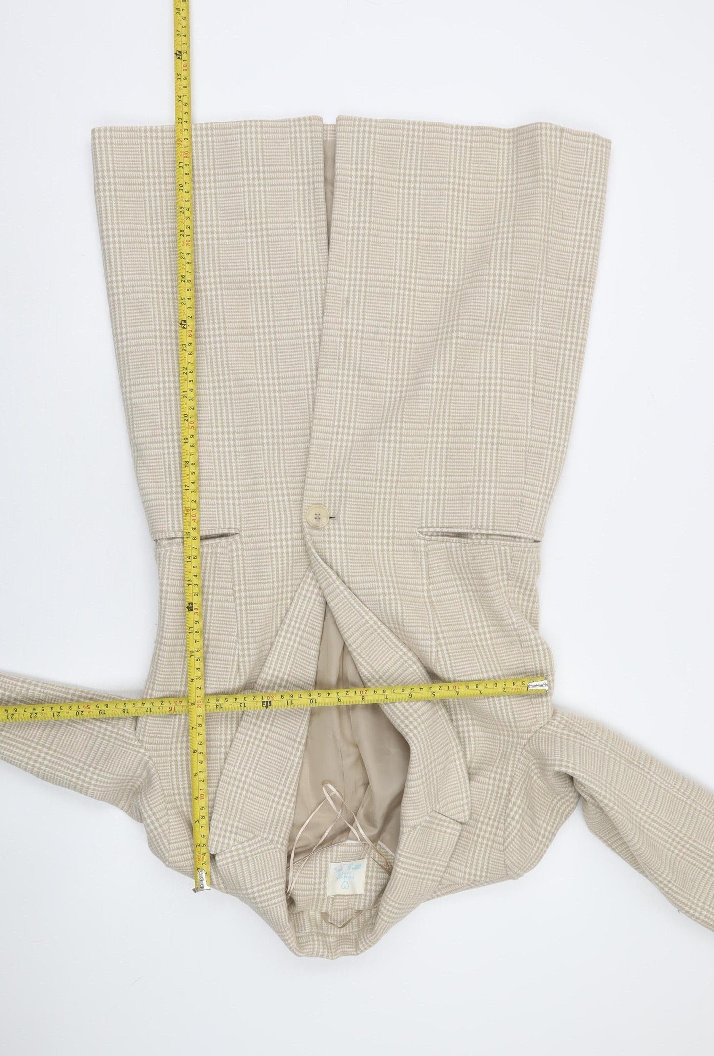 Primark Women Beige Check Blazer Size 6 Regular Fit Classic Style