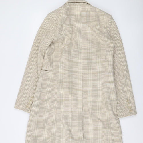 Primark Women Beige Check Blazer Size 6 Regular Fit Classic Style