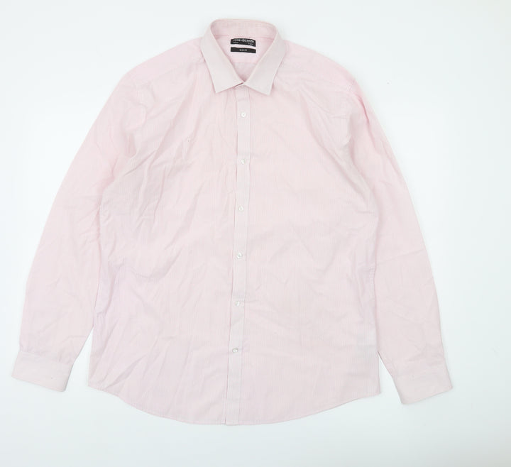 Debenhams Men's Pink Slim Fit Long Sleeve Striped Shirt 16.5in