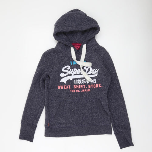 Superdry Womens Blue Pullover Hoodie XXS Vintage Graphic Sweatshirt