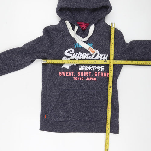 Superdry Womens Blue Pullover Hoodie XXS Vintage Graphic Sweatshirt