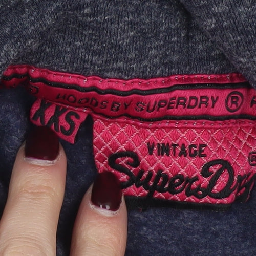 Superdry Womens Blue Pullover Hoodie XXS Vintage Graphic Sweatshirt