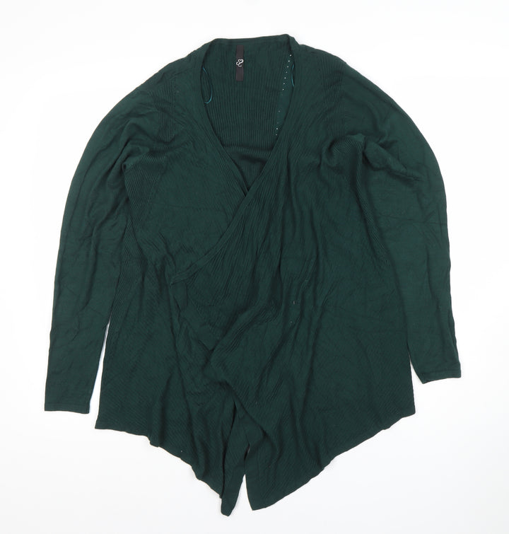 Evans Women's Green Wrap Knit Cardigan Size 14 Viscose Nylon Long Sleeve