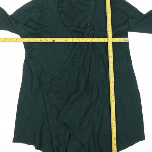 Evans Women's Green Wrap Knit Cardigan Size 14 Viscose Nylon Long Sleeve