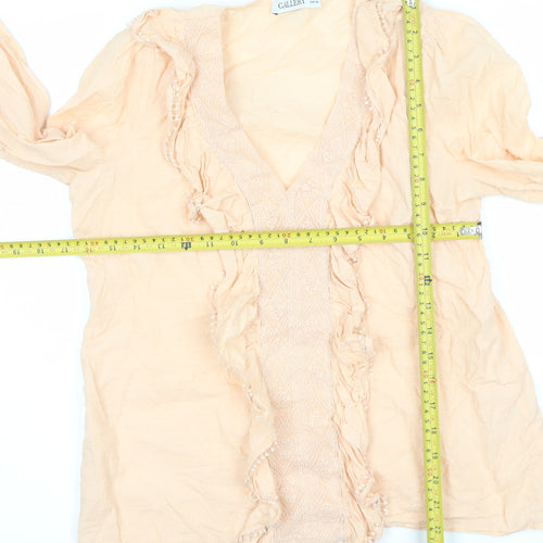 Gallery Women’s Beige Cotton Ruffle Long Sleeve Tunic Blouse UK 10