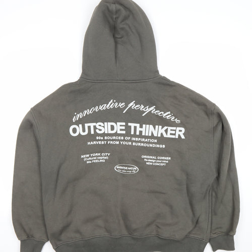 Pull&Bear Women's Grey Full Zip Hoodie Size 12 Cotton Blend