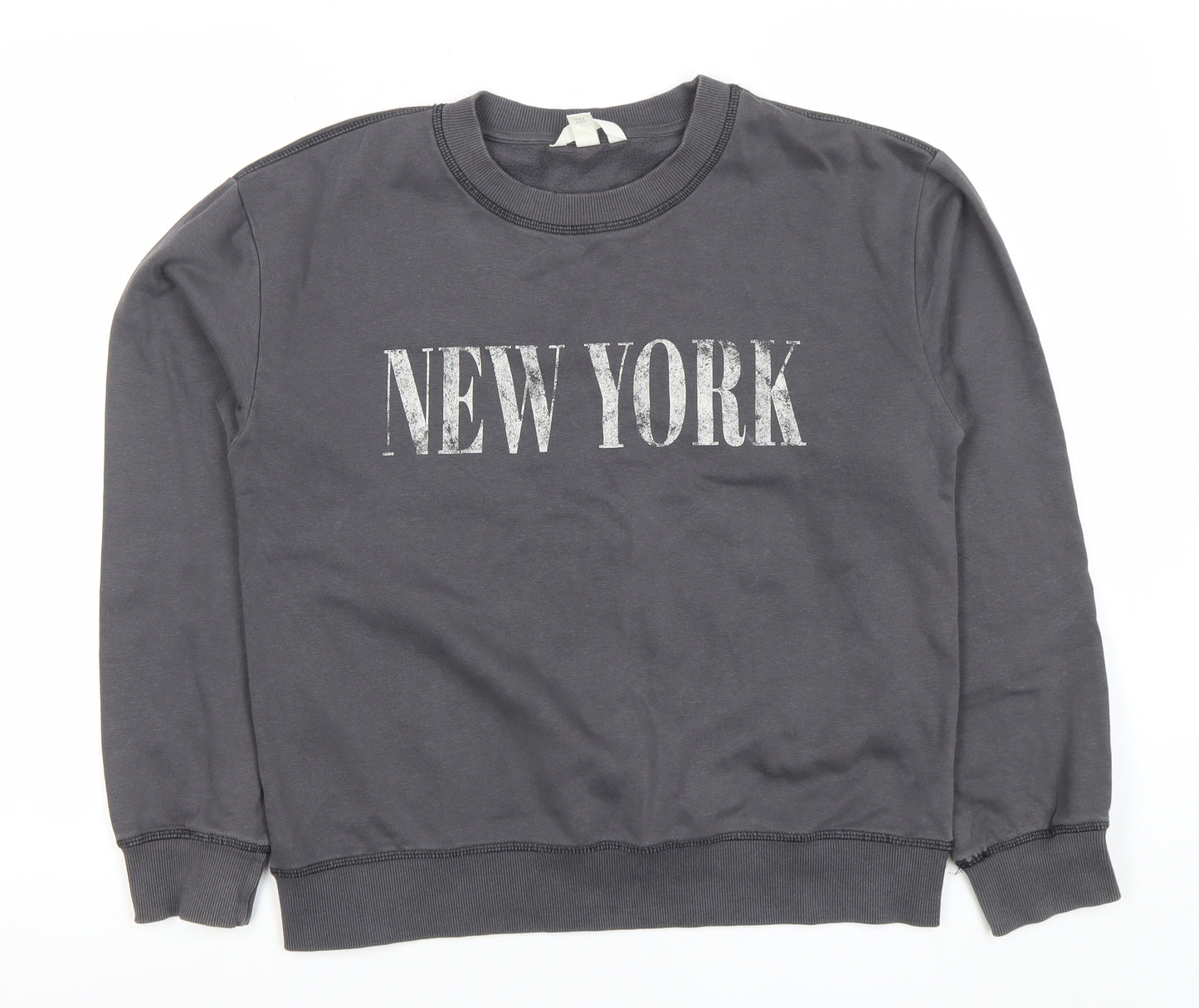 H&M Womens Grey New York Pullover Sweatshirt XS Cotton Blend