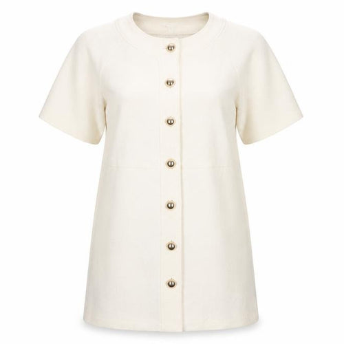 H&M Women Ivory Knit Shirt Dress M Button Front Half Sleeve