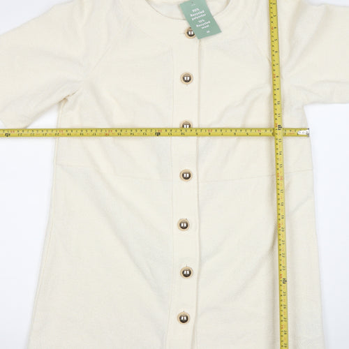 H&M Women Ivory Knit Shirt Dress M Button Front Half Sleeve