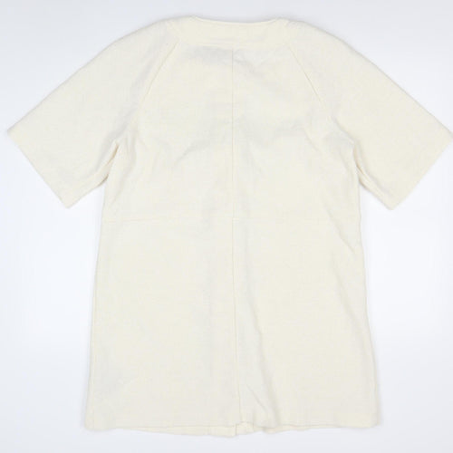 H&M Women Ivory Knit Shirt Dress M Button Front Half Sleeve