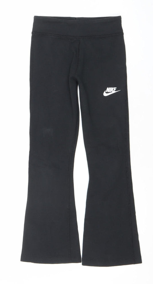 Front view of Nike girls’ black ankle leggings s slim fit activewear stretch trousers