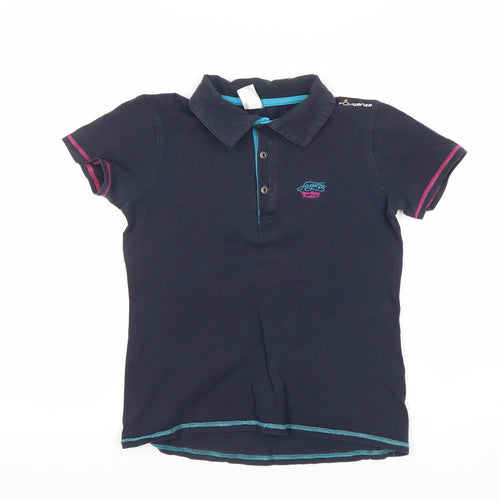 Decathlon Boys Black Polo Shirt 12 Years Button-Down Cotton Logo Top