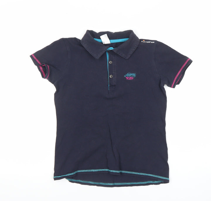 Decathlon Boys Black Polo Shirt 12 Years Button-Down Cotton Logo Top