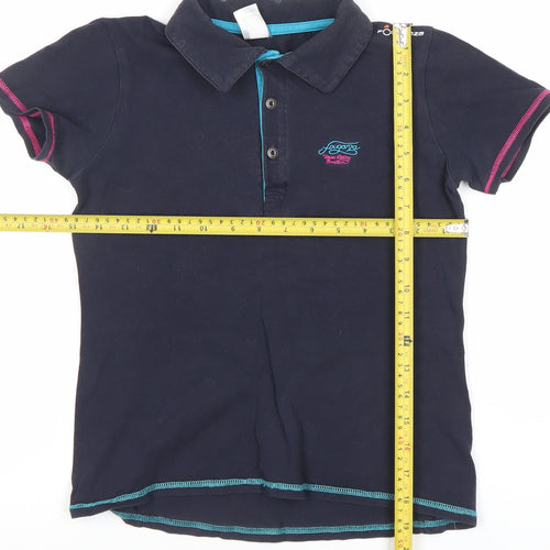 Decathlon Boys Black Polo Shirt 12 Years Button-Down Cotton Logo Top