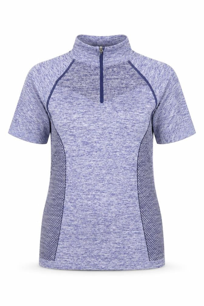 Front view of Crane Women's Blue Short Sleeve 1/4 Zip Athletic T-Shirt S
