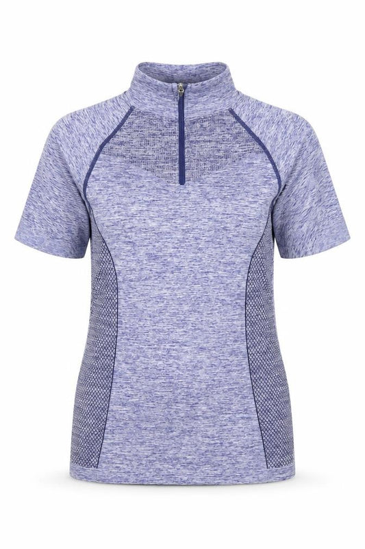Front view of Crane Women's Blue Short Sleeve 1/4 Zip Athletic T-Shirt S
