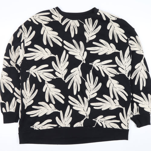 Saviid Women's Black Beige Embroidered Leaf Sweatshirt Size XL