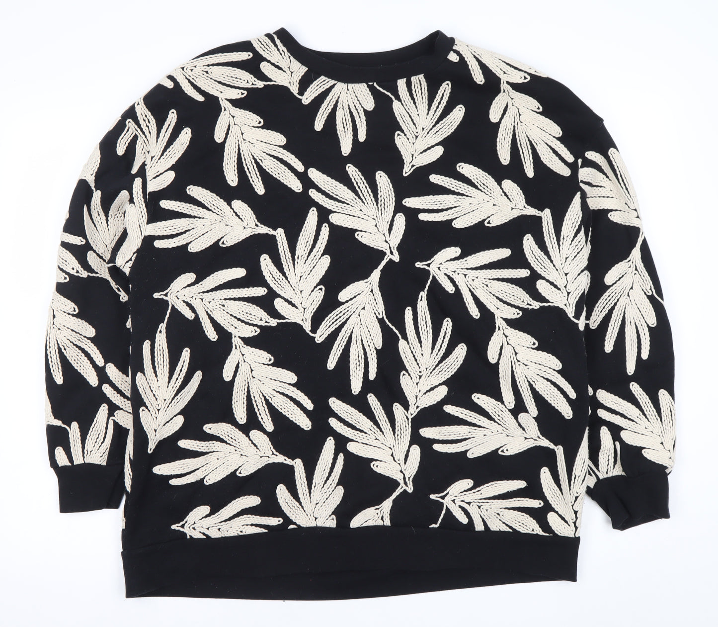 Saviid Women's Black Beige Embroidered Leaf Sweatshirt Size XL