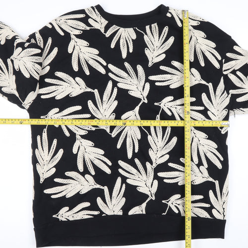 Saviid Women's Black Beige Embroidered Leaf Sweatshirt Size XL