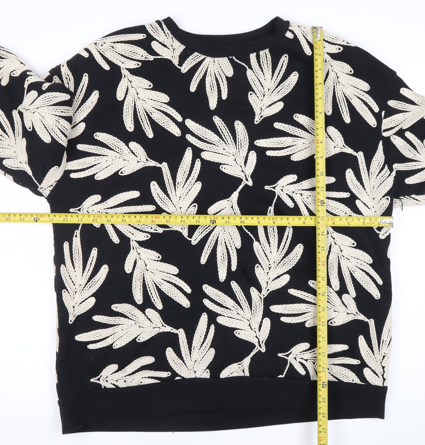 Saviid Women's Black Beige Embroidered Leaf Sweatshirt Size XL