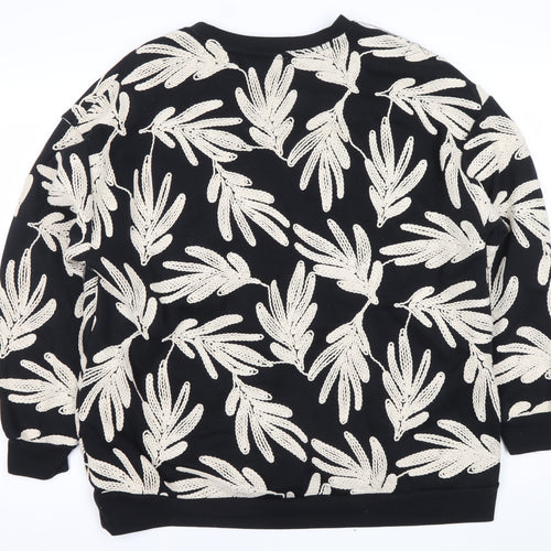 Saviid Women's Black Beige Embroidered Leaf Sweatshirt Size XL
