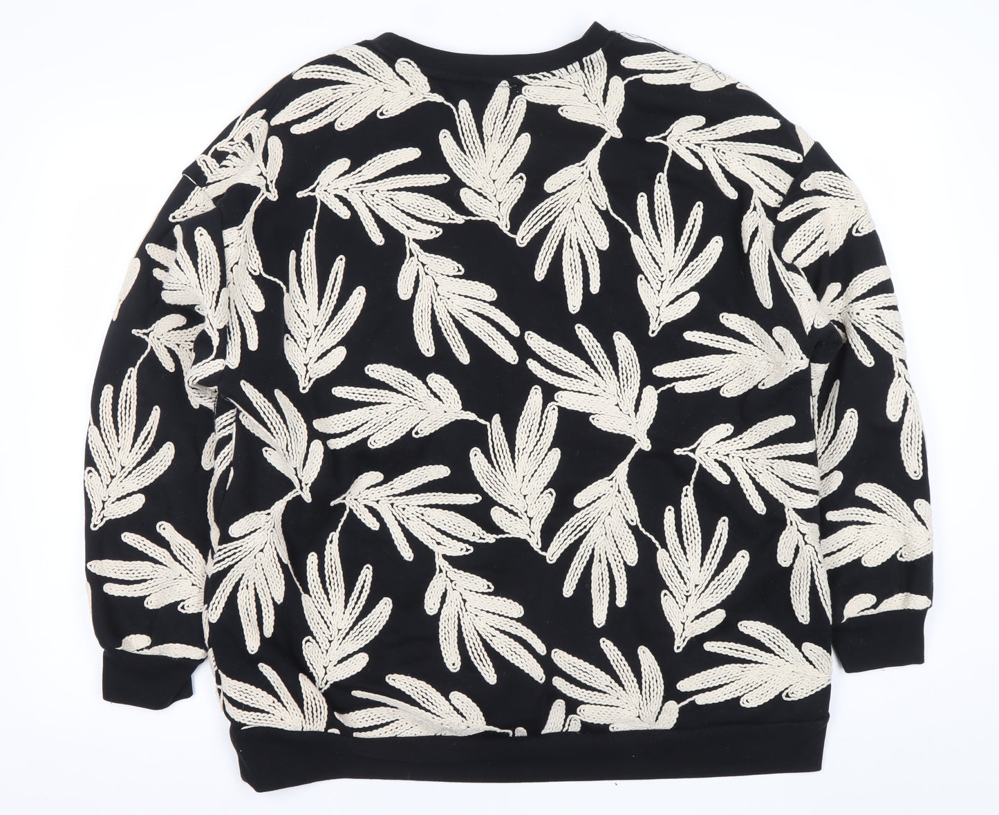 Saviid Women's Black Beige Embroidered Leaf Sweatshirt Size XL