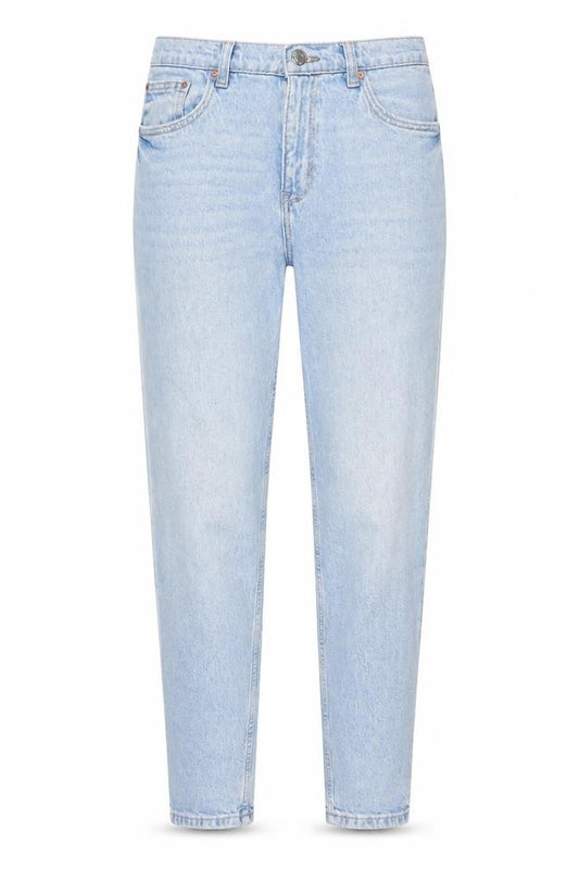 Front view of Mango Women’s Blue High Rise Mom Jeans, size UK 10, Cotton Denim