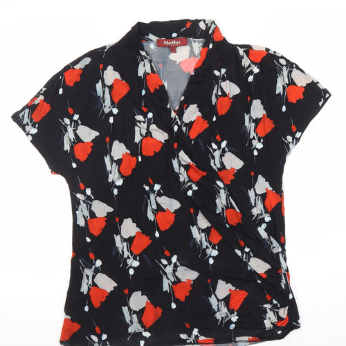 MaxMara Women’s Multicoloured Floral Wrap Blouse XL Viscose Jersey Top