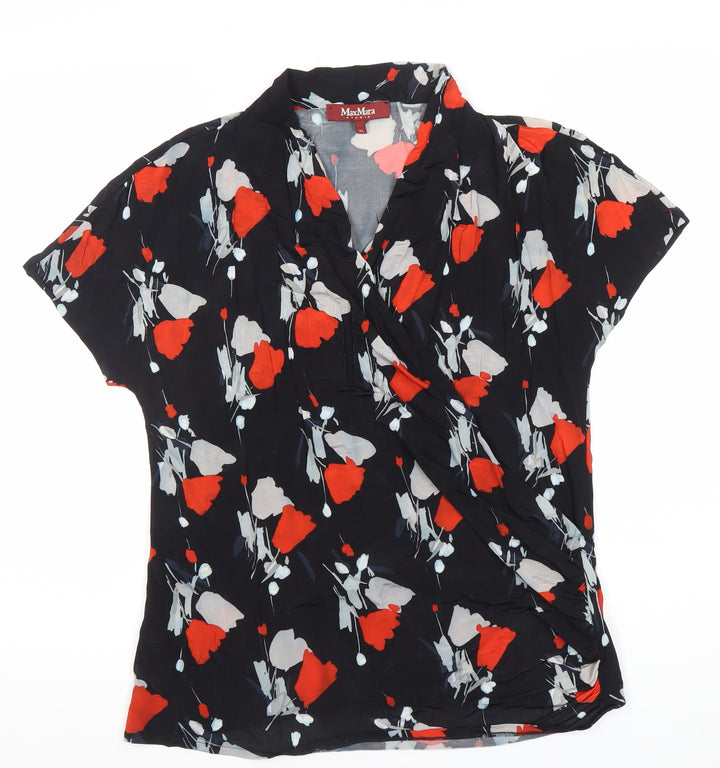 MaxMara Women’s Multicoloured Floral Wrap Blouse XL Viscose Jersey Top